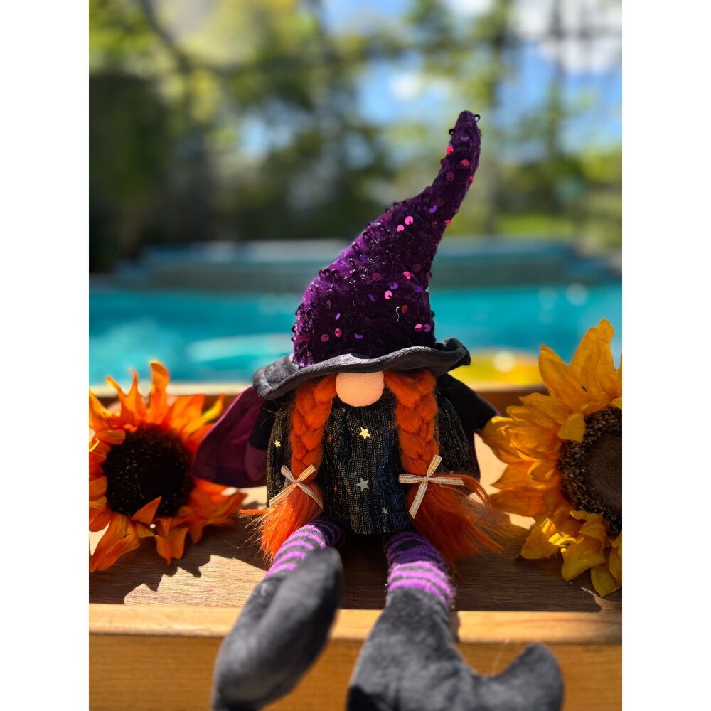 NEW NWT Halloween Witch Gnome Plush 17.7" Purple Sequin Hat Mini Gnome & Friends